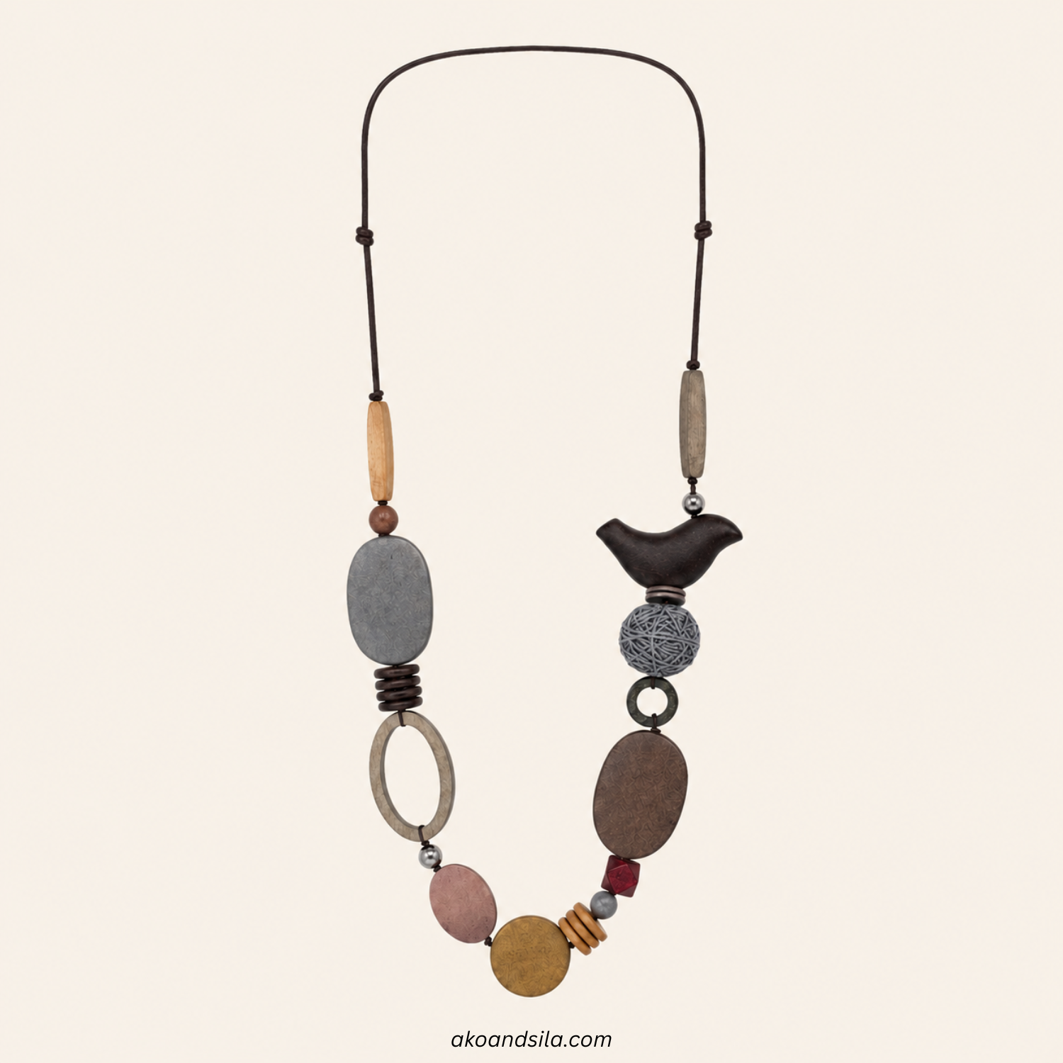 Abstract Bead Wood Necklace - Image 3