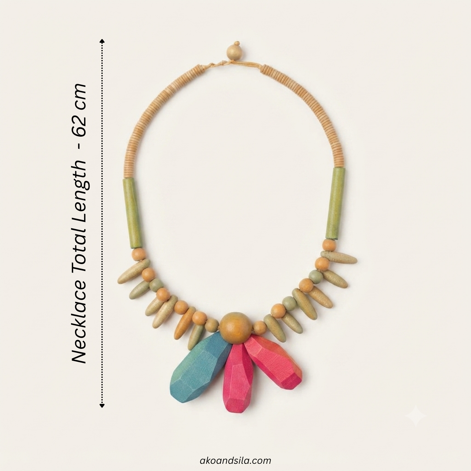 Fuchsia Wood Drop Bead Necklace - Image 5