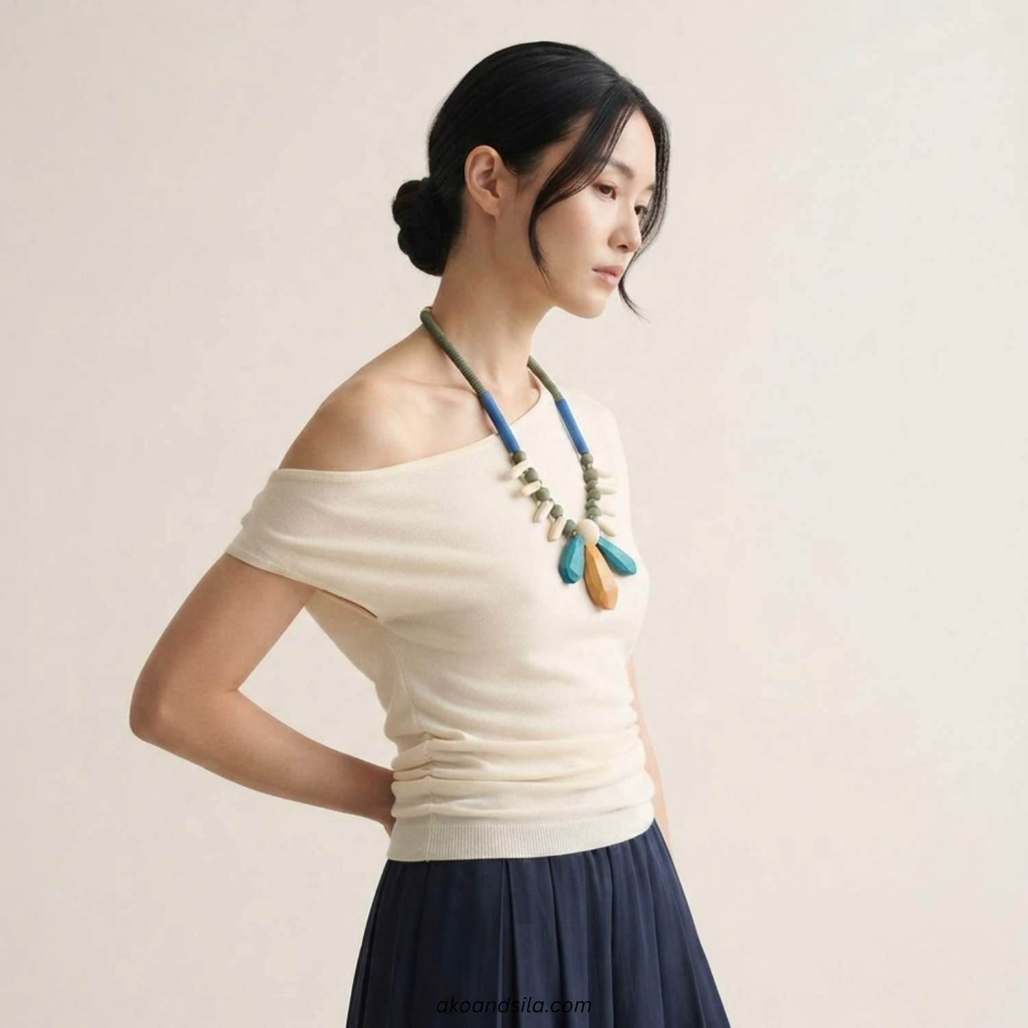 Multicolor Wood Pendant Necklace - Image 2