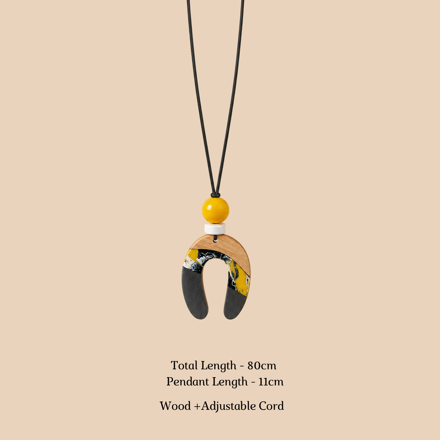 Yellow Horseshoe Wood Necklace - Image 2