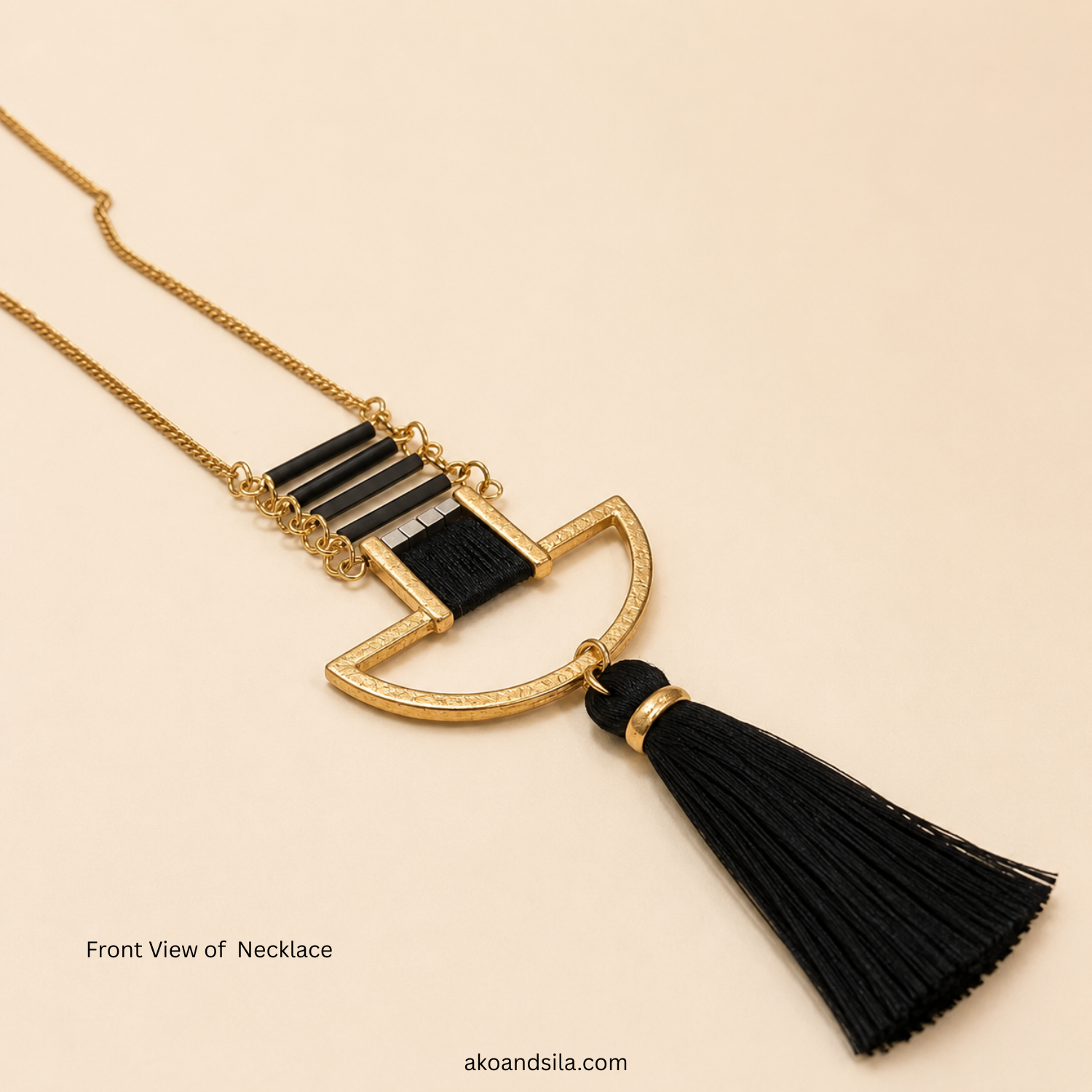 Black Tassel Geometric Pendant Necklace - Image 3