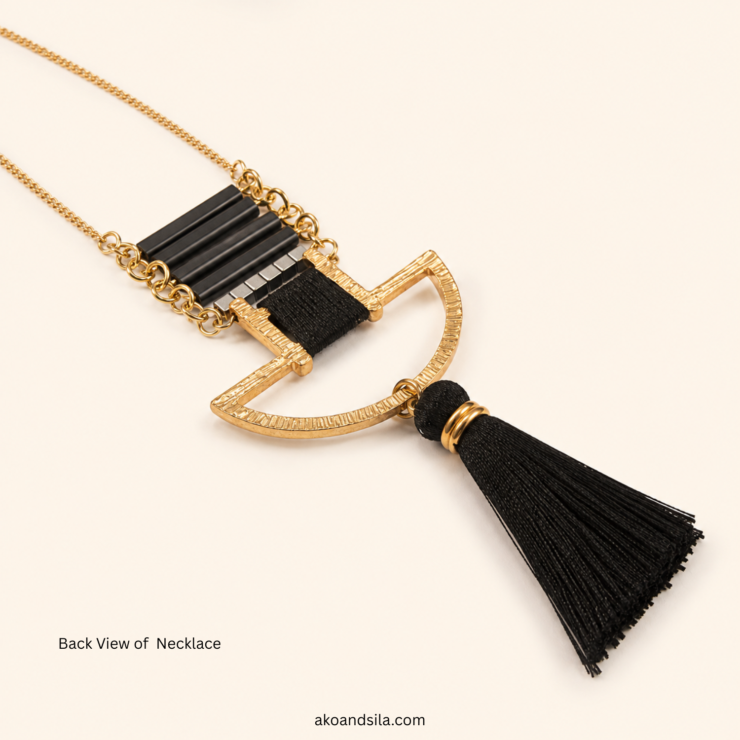 Black Tassel Geometric Pendant Necklace - Image 4