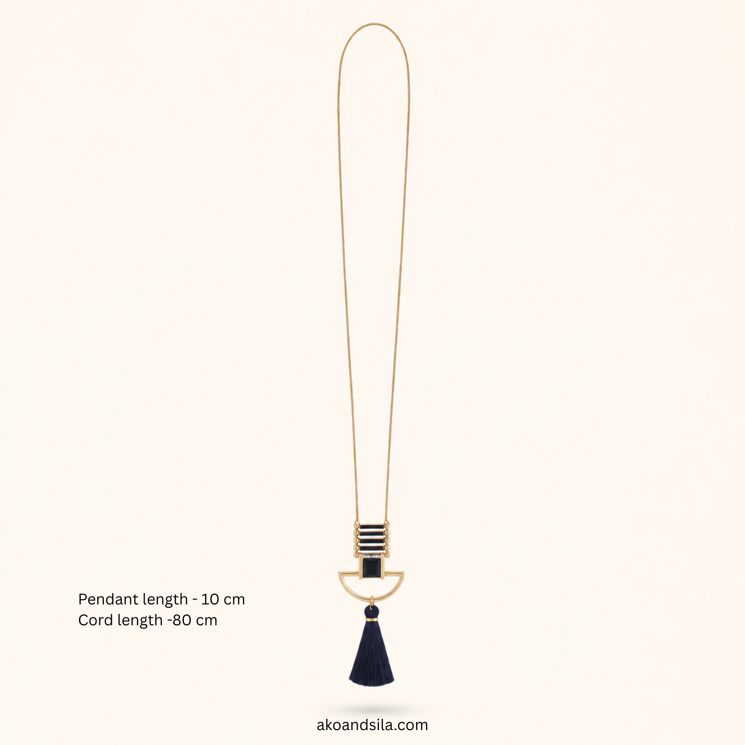 Black Tassel Geometric Pendant Necklace - Image 5