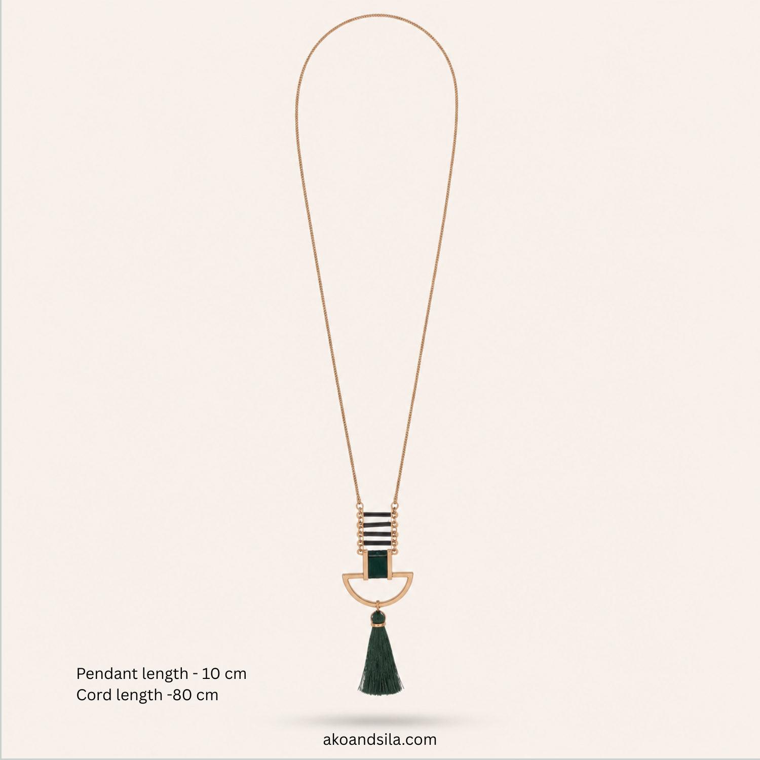 Green Tassel Geometric Pendant Necklace - Image 3
