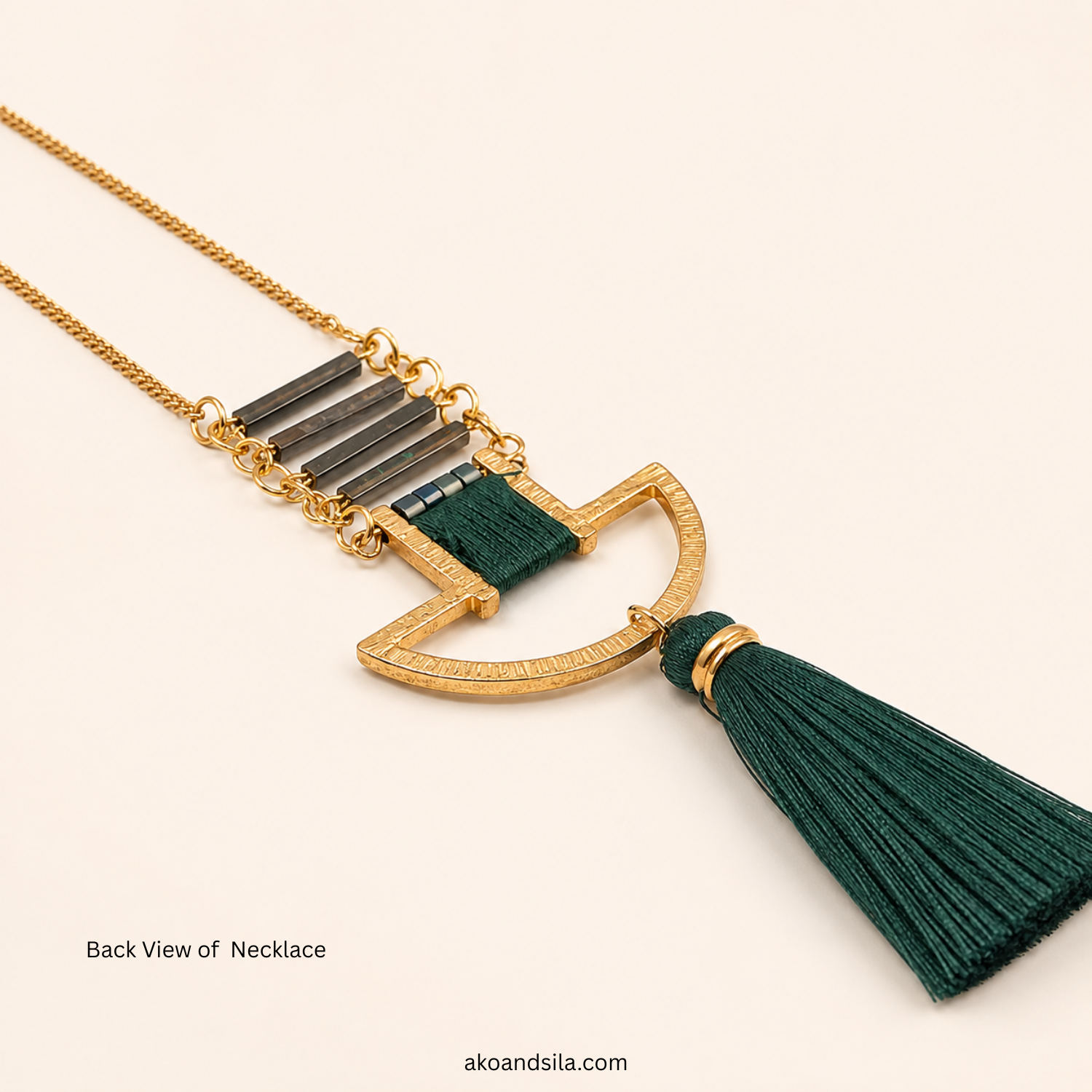 Green Tassel Geometric Pendant Necklace - Image 5