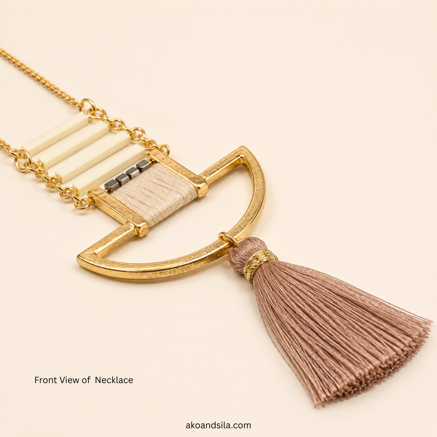 Blush Tassel Geometric Pendant Necklace - Image 4
