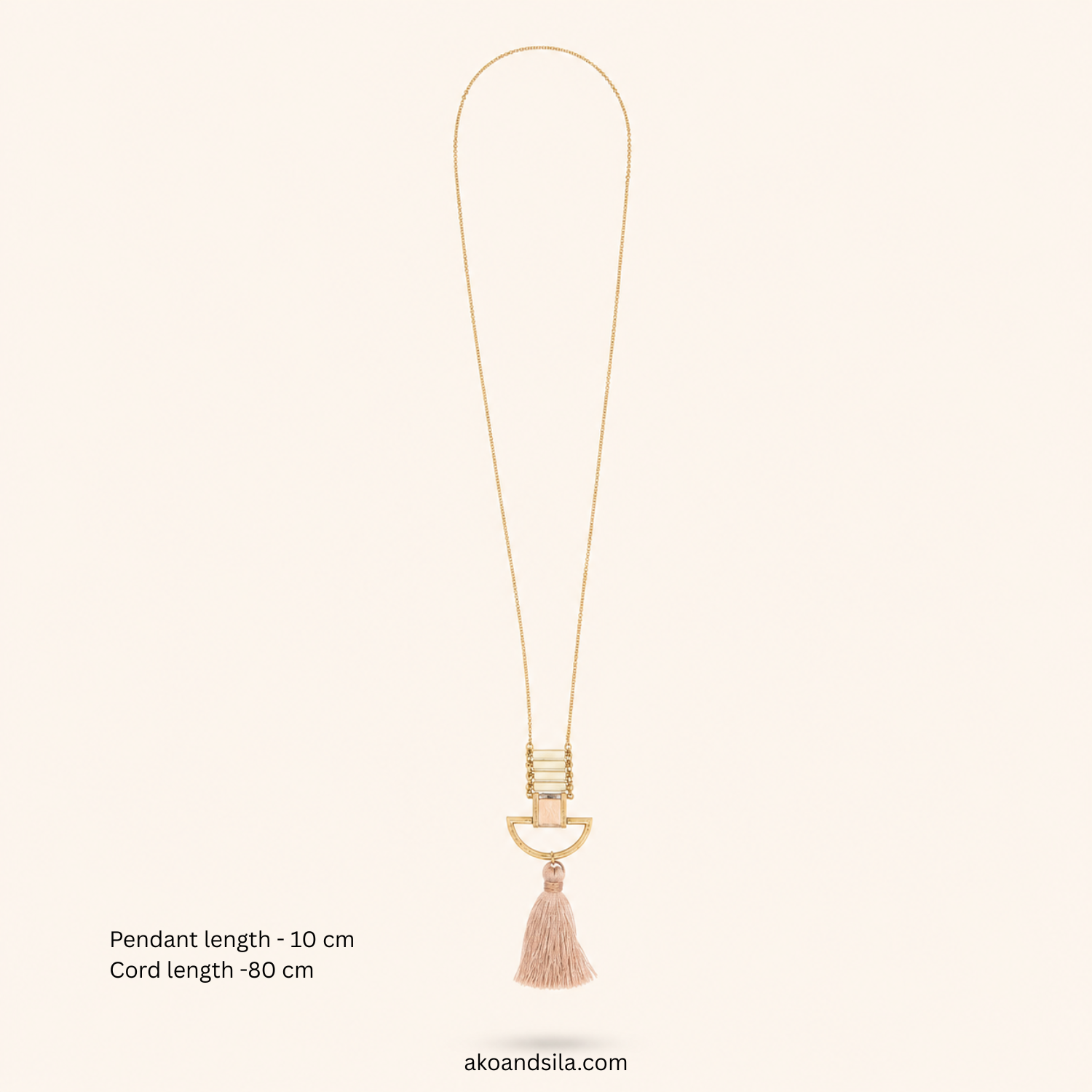 Blush Tassel Geometric Pendant Necklace - Image 3
