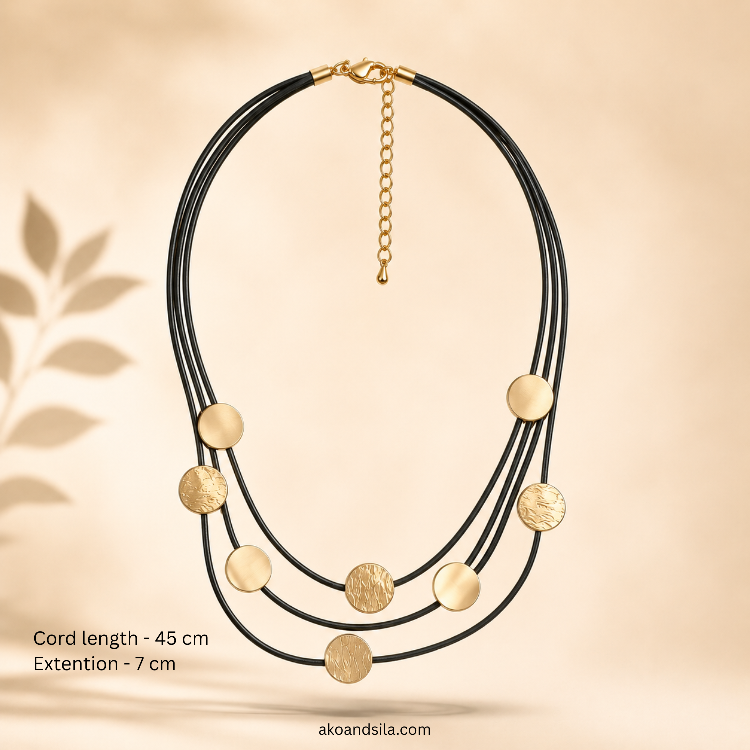 Golden Disc Multi Strand Cord Necklace - Image 4