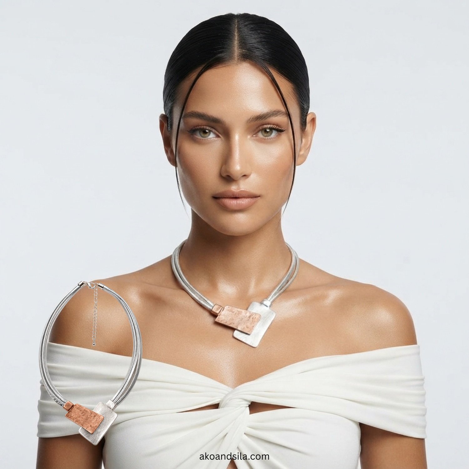 Rose Golden Silver Bar Necklace - Image 2