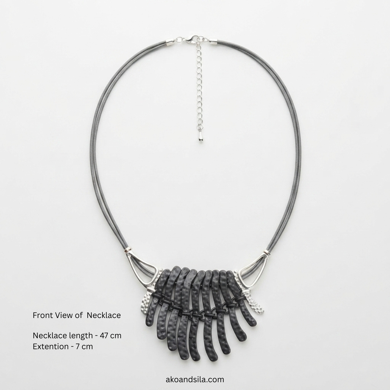 Silver Black Fringe Cord Necklace - Image 4