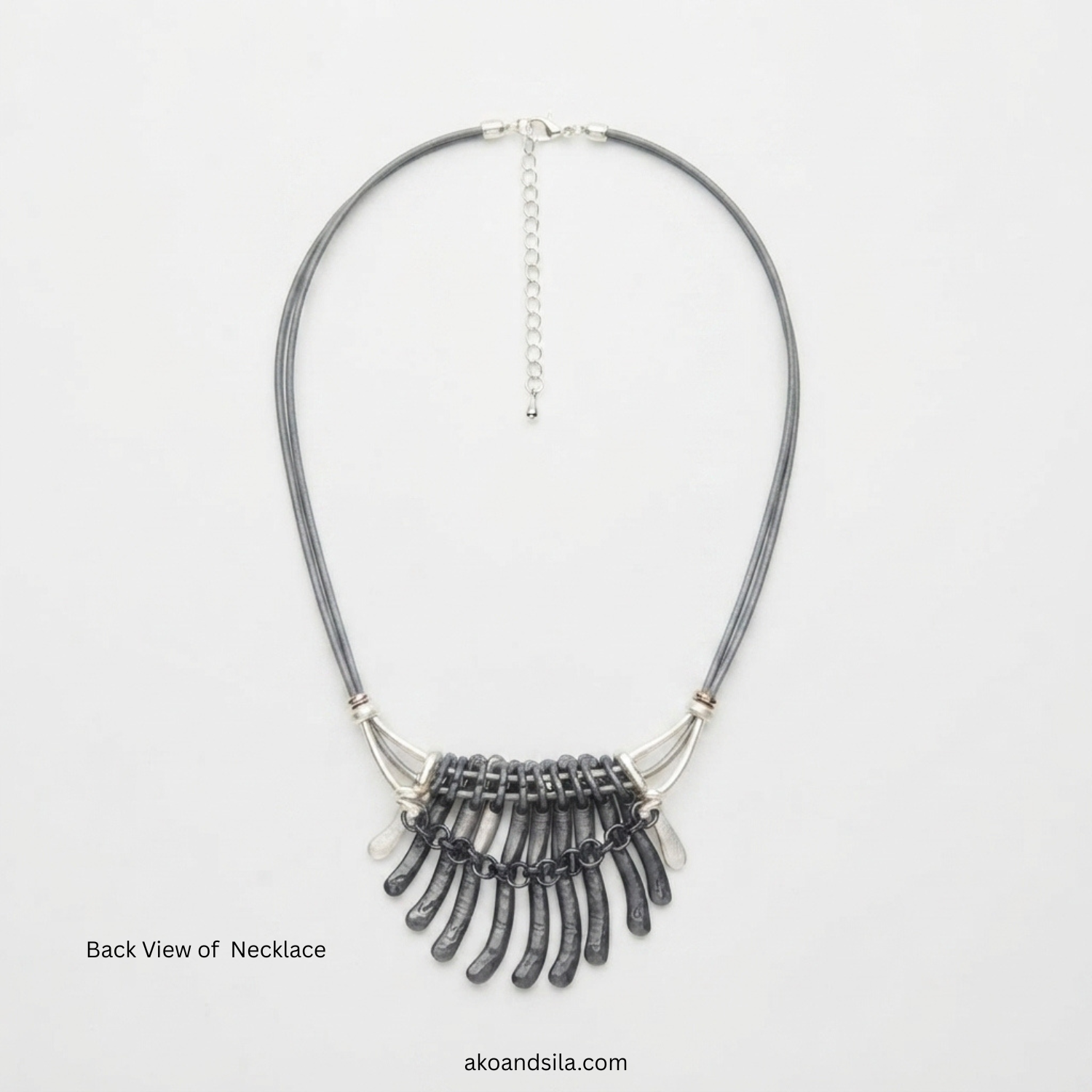 Silver Black Fringe Cord Necklace - Image 5