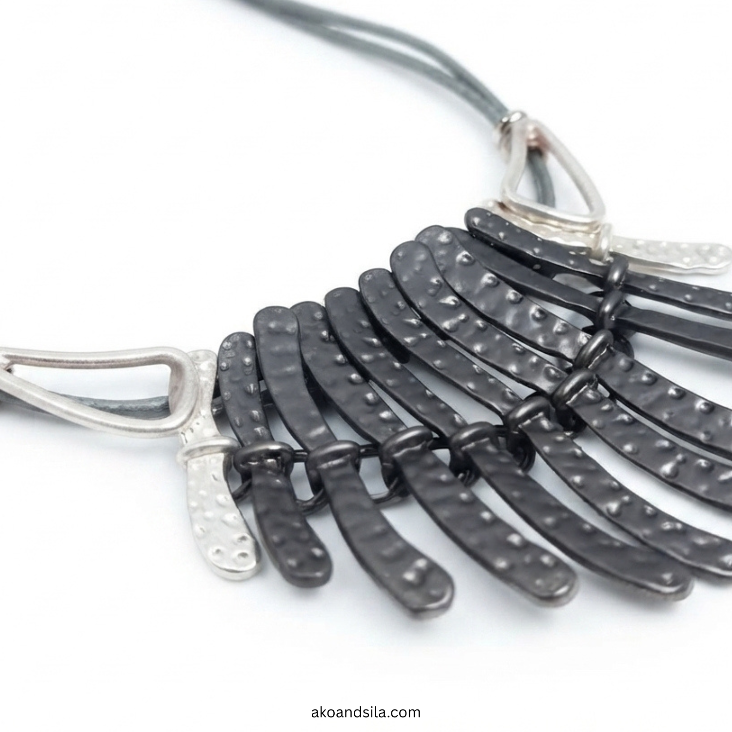 Silver Black Fringe Cord Necklace - Image 3