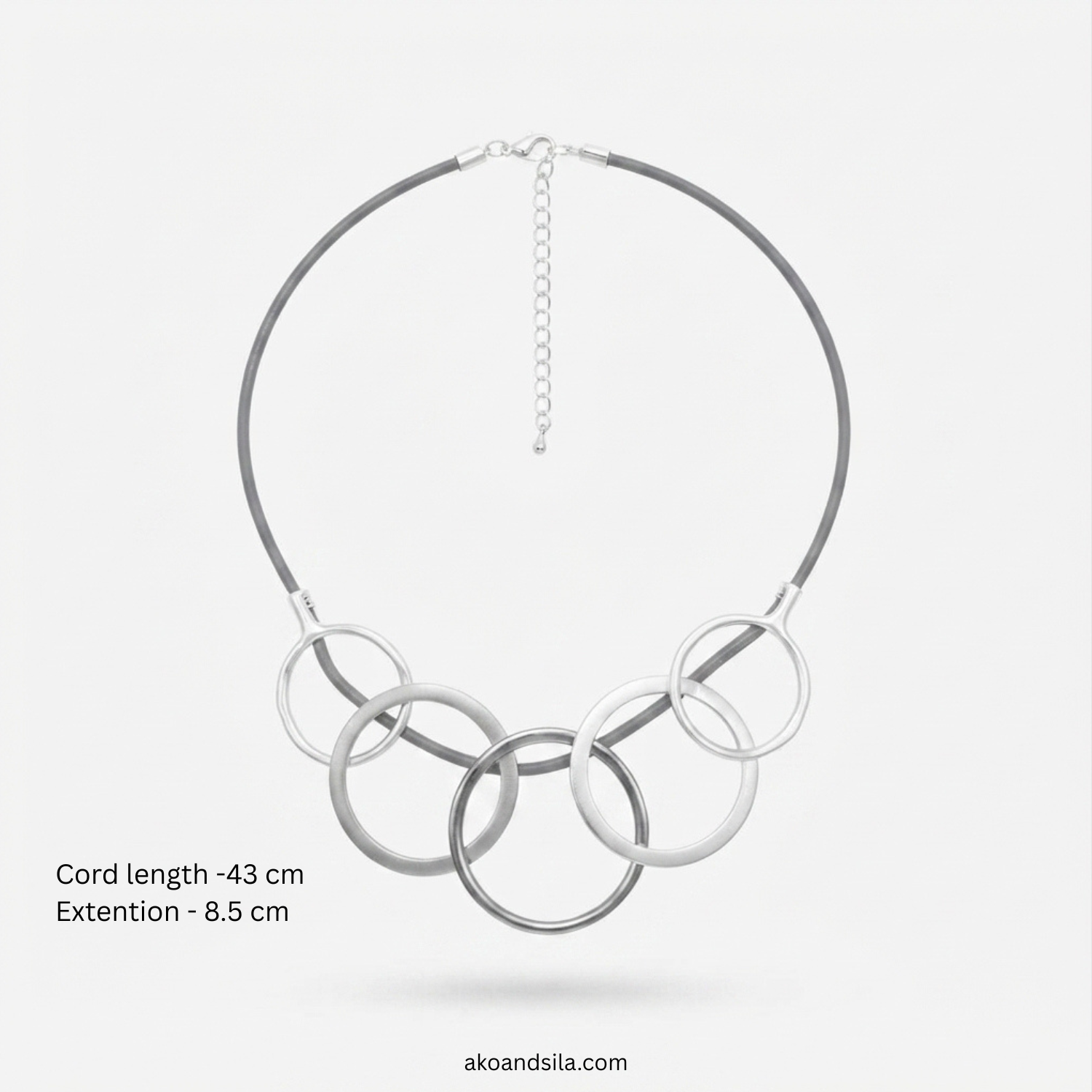 Silver Mixed Ring Cord Necklace - Image 2