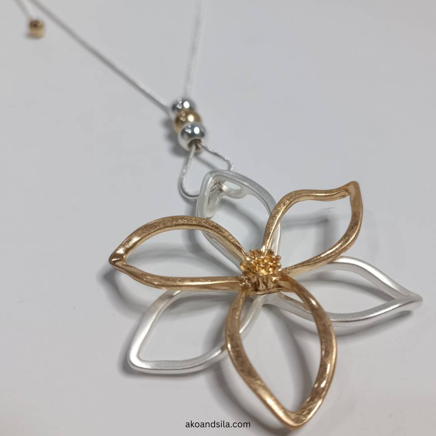 Mixed Metal Flower Outline Pendant Necklace - Image 2