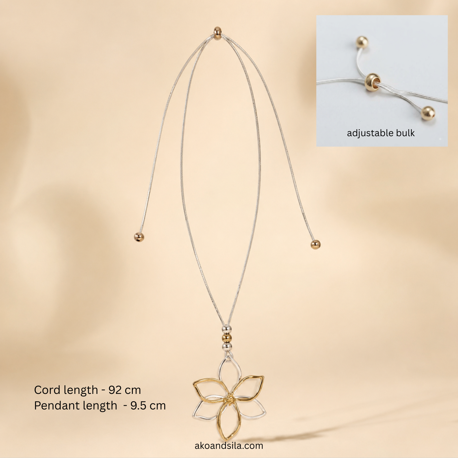 Mixed Metal Flower Outline Pendant Necklace - Image 4