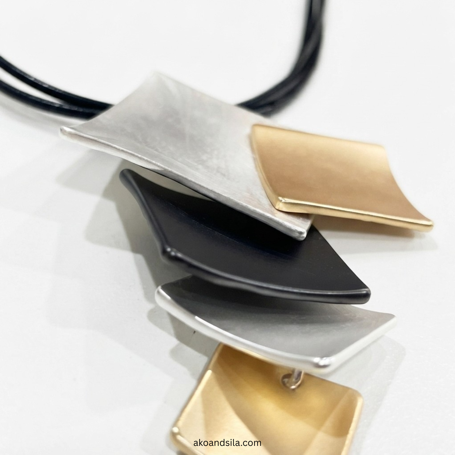 Mixed Metal Square Cascade Necklace - Image 4