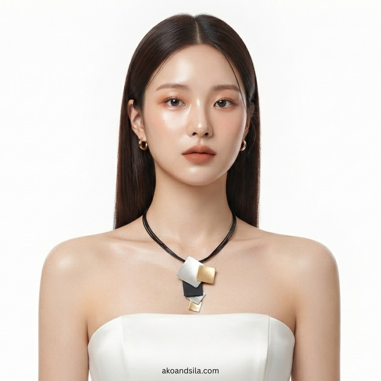 Mixed Metal Square Cascade Necklace - Image 2