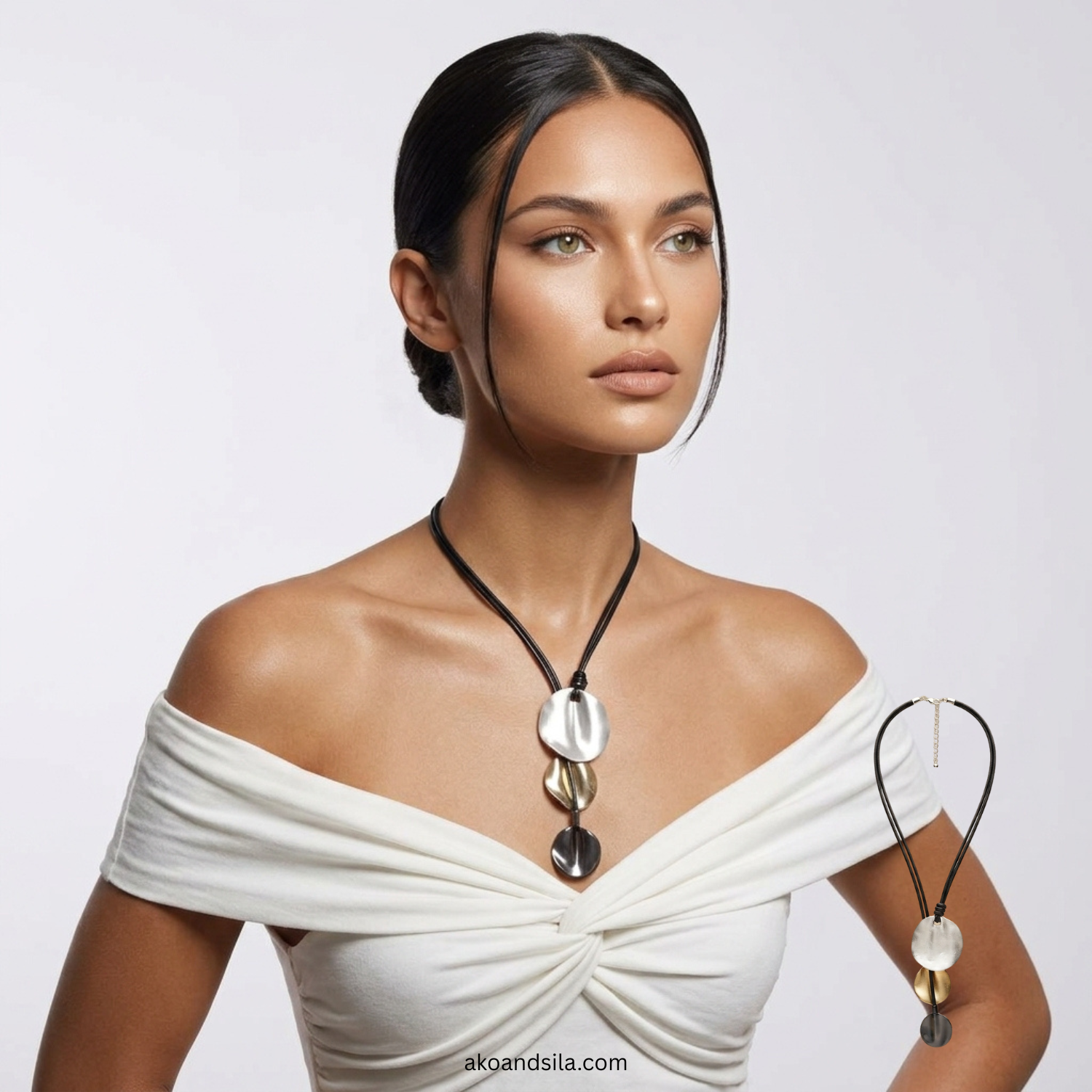 Mixed Metal Pebble Necklace - Image 2