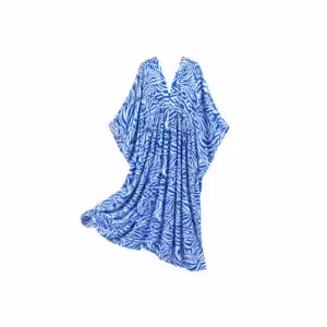 Blue Abstract Leaf Print Free Size Dress