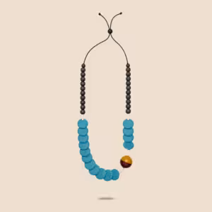 Blue Wood Disc Statement Necklace