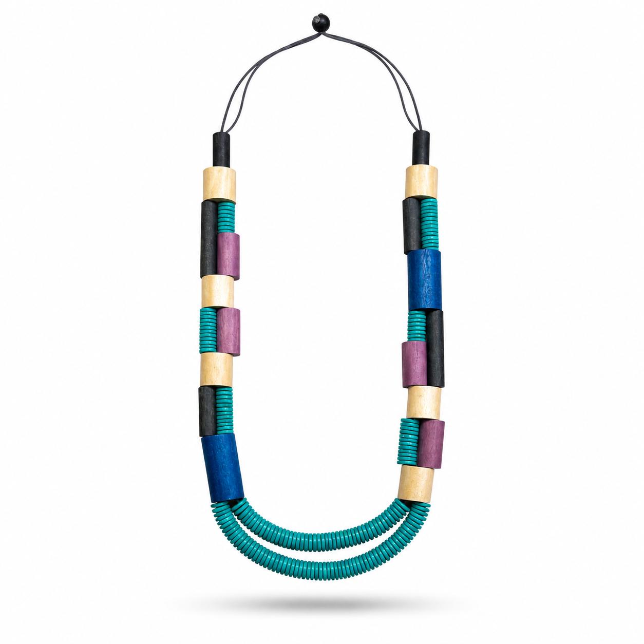 Aqua Pink Layered Wood Necklace - Image 2