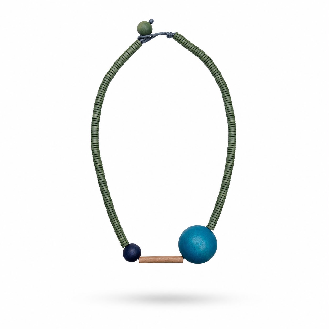 Green Bead Bar Wood Necklace - Image 5