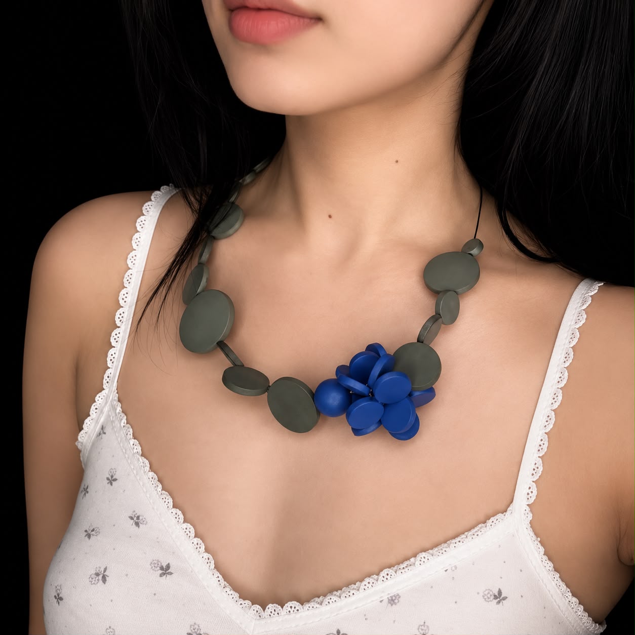Sage Blue Floral Dis Bib Necklace - Image 4