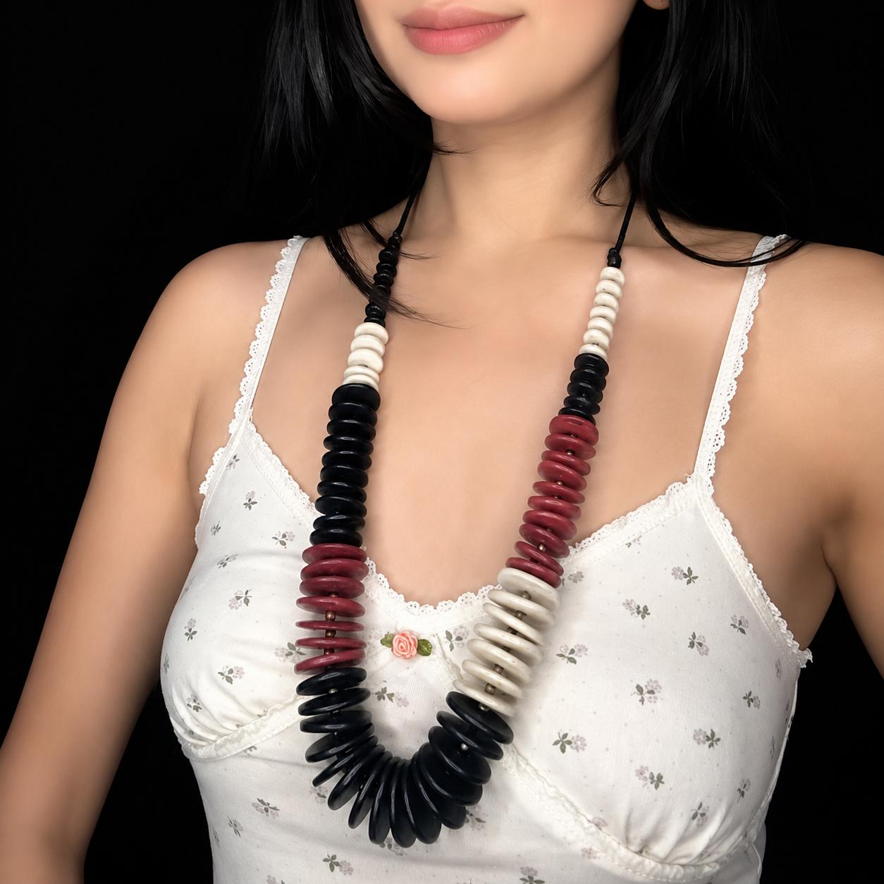 Scarlet Bloom Wooden Necklace - Image 4