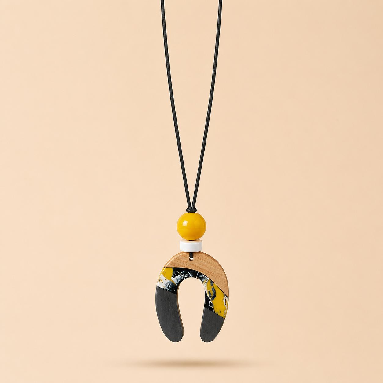 Yellow Horseshoe Wood Necklace - Image 5