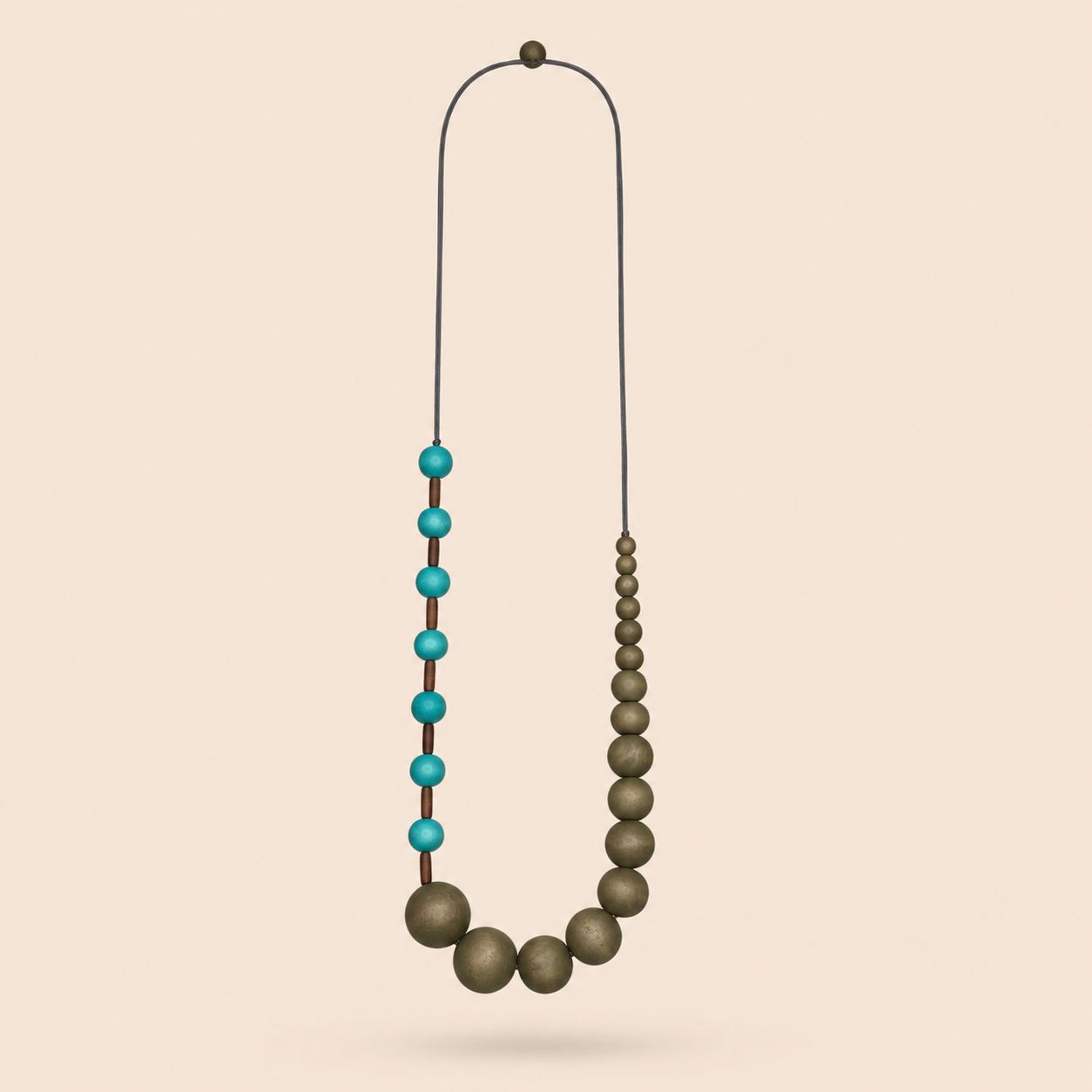 Olive Aqua Wood Bead Necklace - Image 3
