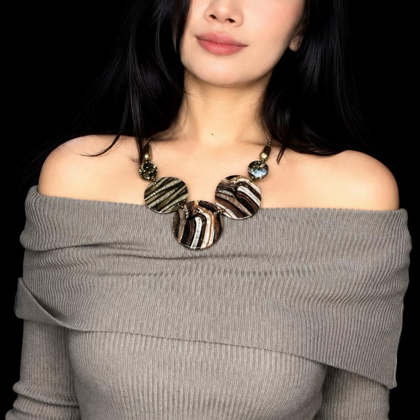 Earth Tone Disc Wood Necklace - Image 3
