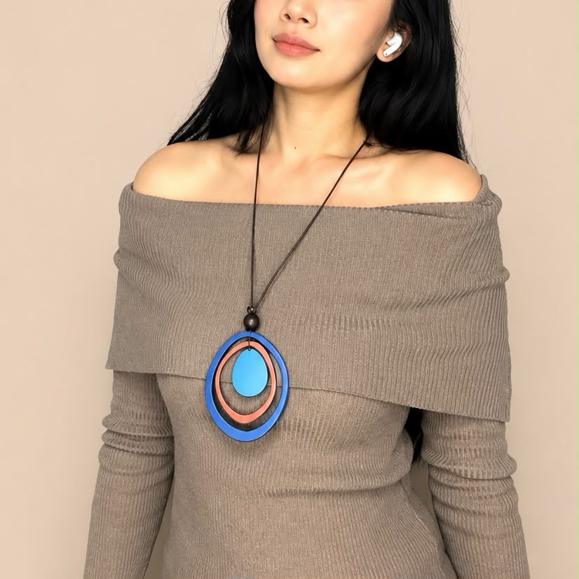 Blue Ring Wood Necklace - Image 5