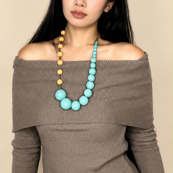 Mustard Asymmetrical Necklace - Image 4