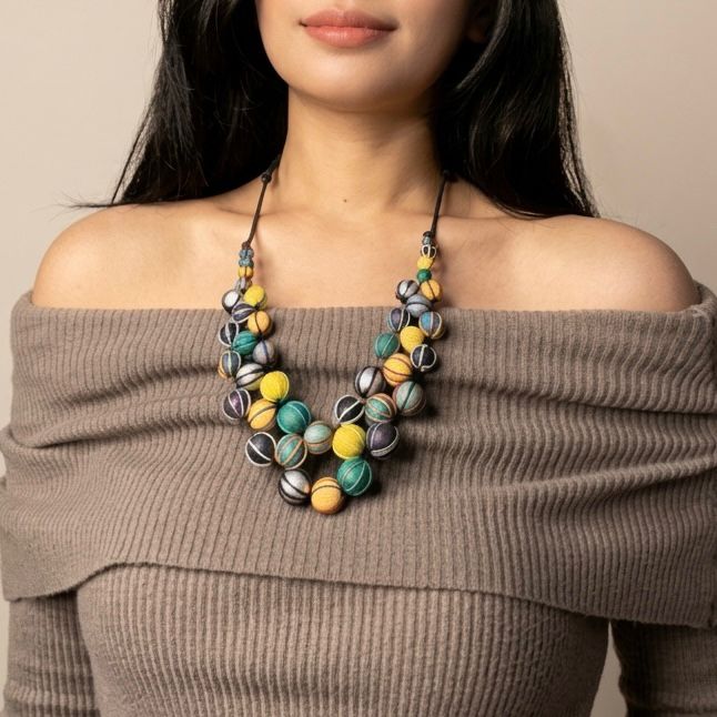 Multicolor Wrapped Bead Necklace - Image 4