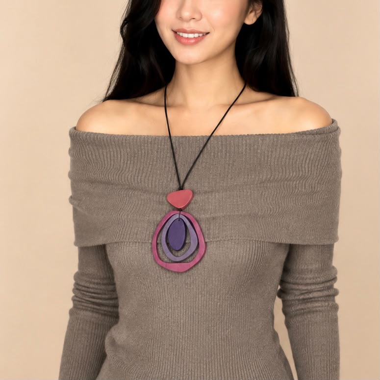 Pink Ring Wood Necklace - Image 4