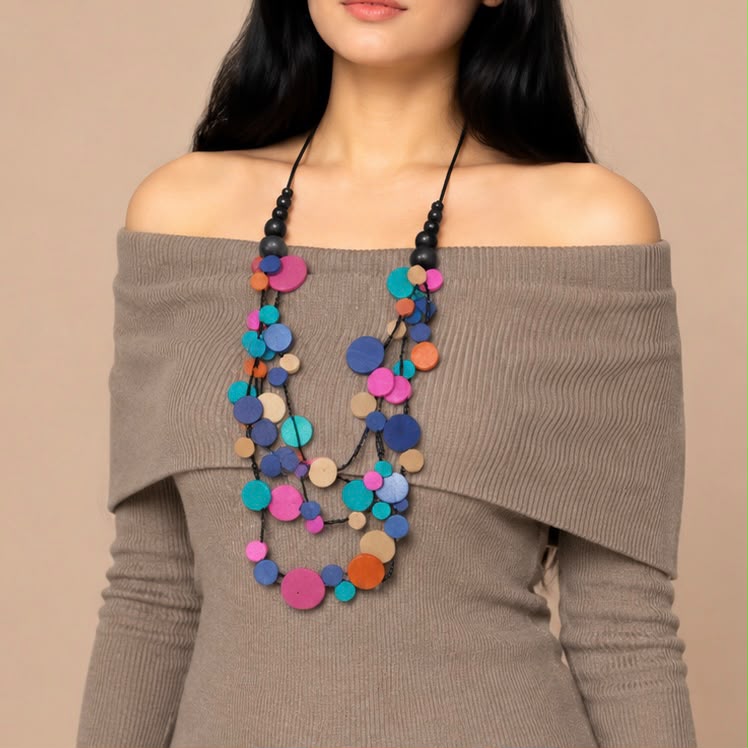 Multicolor Disc Layer Necklace - Image 5