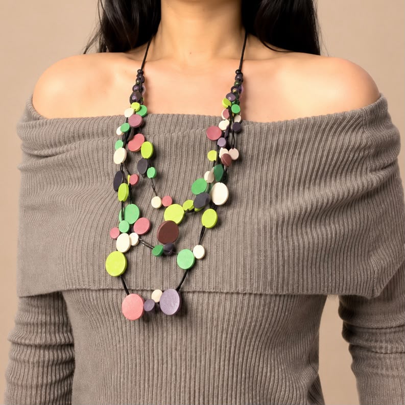 Green Brown Disc Layer Necklace - Image 4