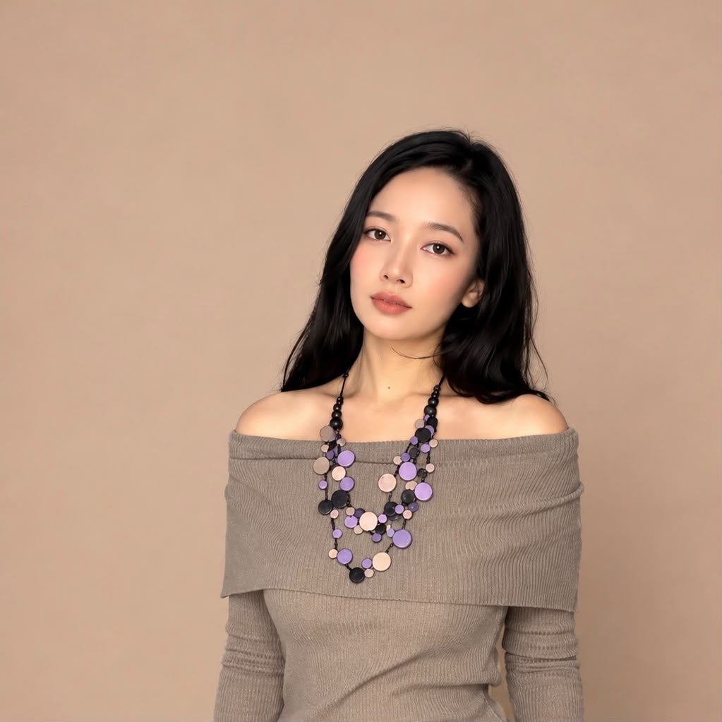 Purple Grey Disc Layer Necklace - Image 4
