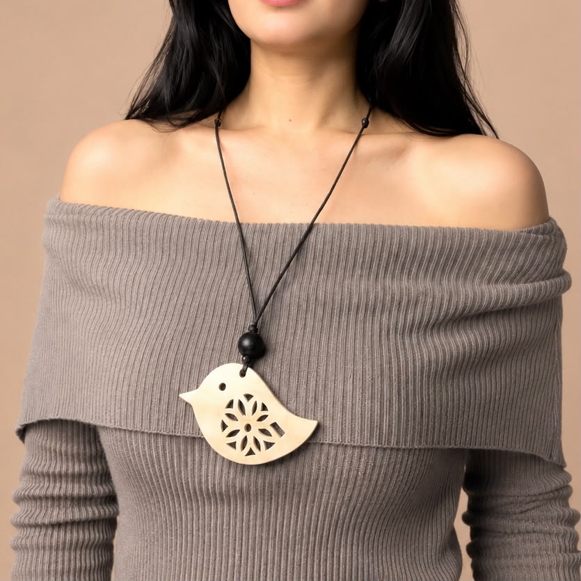 Neutral Bird Wood Necklace - Image 5
