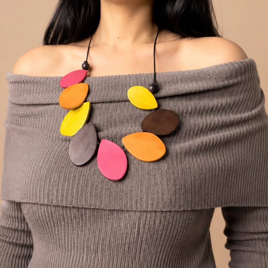 Multicolor Petal Wood Necklace - Image 5