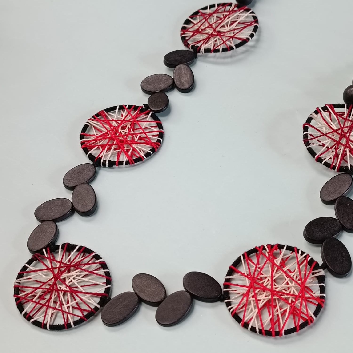 Black Red Thread Disc Necklace - Image 4