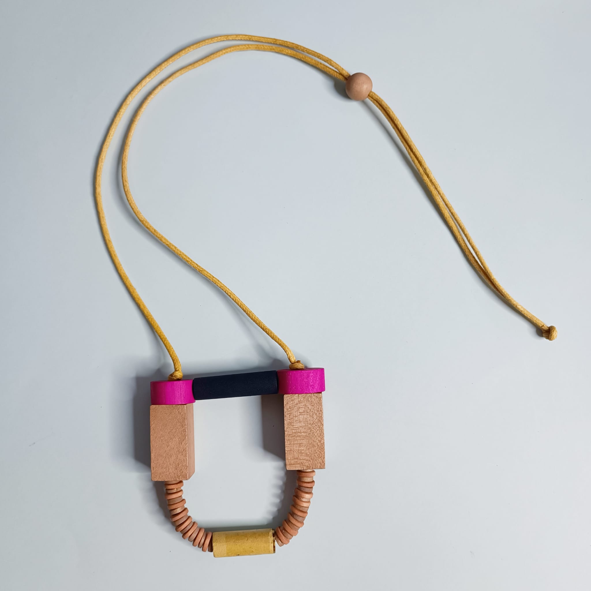 Pink Color Block Wood Collar Necklace - Image 5