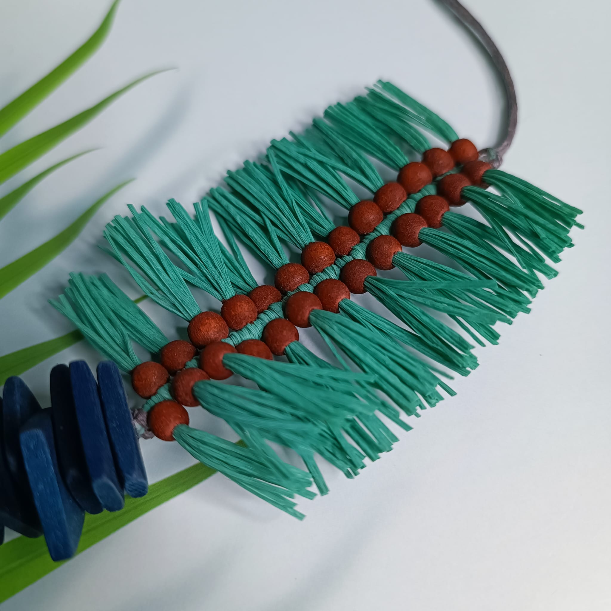 Blue Ivory Fringe Wood Necklace - Image 5