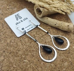 Black Stone Teardrop Frame Earrings