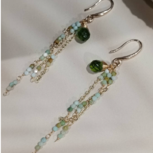 Mixed Green Beaded Tassel Earrings