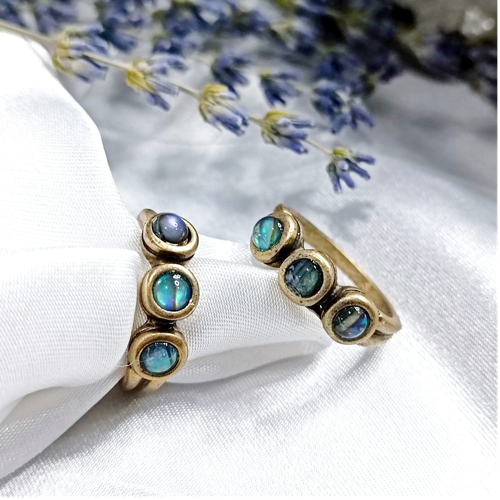 Gold Abalone Triple Stone Ring