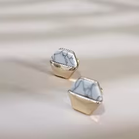 White Marble Hexagon Stud Earrings