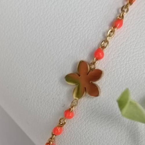 Orange Floral Charm Bracelet
