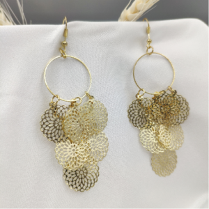 Golden Mesh Disc Cluster Earrings