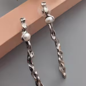Silver Pearl Twist Drop Earrings